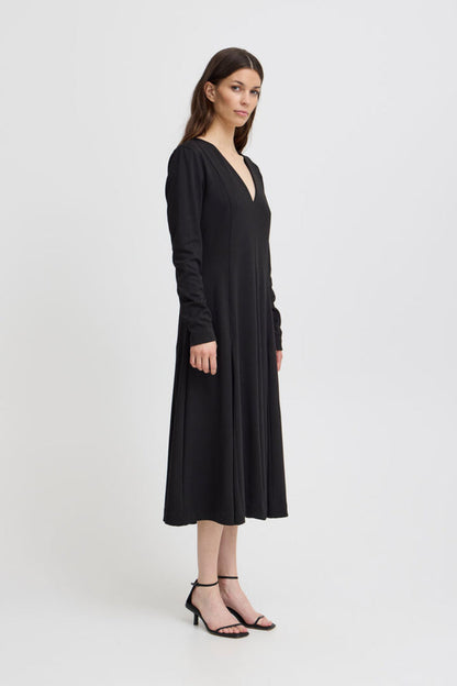 Simone Long Sleeve Midi Dress (Black)