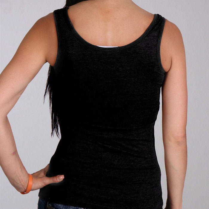 Skeleton Hands Tank Top: DescriptionThis form fitting tank in color black with thick straps features two skeleton hands copin