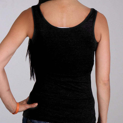 Skeleton Hands Tank Top: DescriptionThis form fitting tank in color black with thick straps features two skeleton hands copin