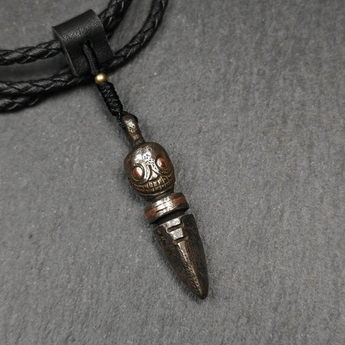 Skull Citipati Phurba Amulet,Kila,Kilaka Pendant - Tibetan Buddhist amulet, front view