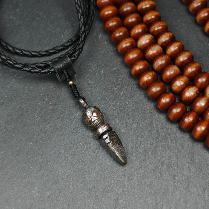 Skull Citipati Phurba Amulet,Kila,Kilaka Pendant - Tibetan Buddhist amulet, detailed view
