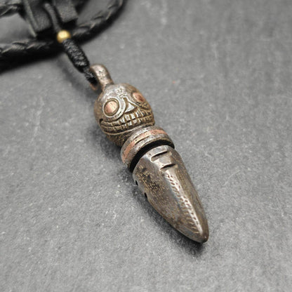 Skull Citipati Phurba Amulet,Kila,Kilaka Pendant - Tibetan Buddhist amulet, close-up detail