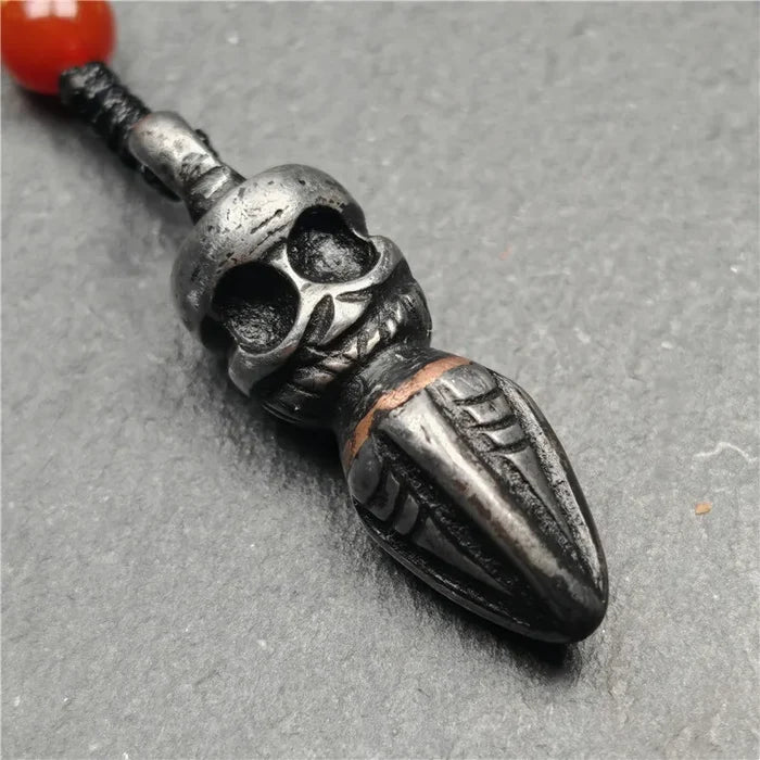 Skull Phurba 1.38" - Tibetan Buddhist art, close-up detail