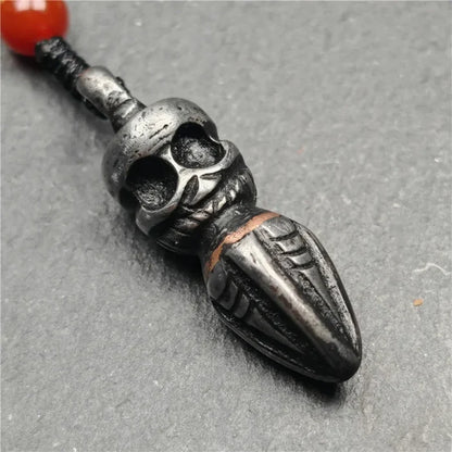Skull Phurba 1.38" - Tibetan Buddhist art, close-up detail