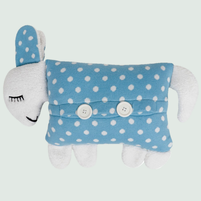 Sky Blue Sheep Hand Knitted Baby Pillow with Cover - Side View