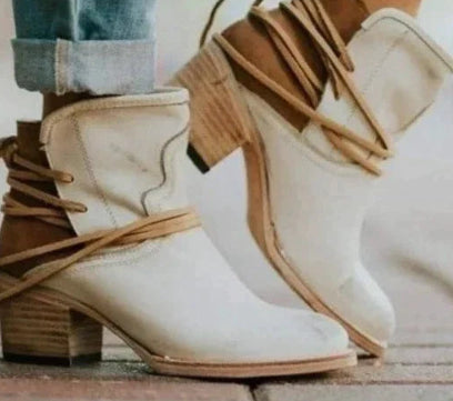 lace up slingback ankle boots brown PU bootie with open back strap and clean stitching for elevated casual wear