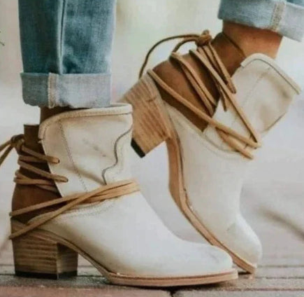 Slingback High Heel Boots - Lace Wrap Block Heel Styles