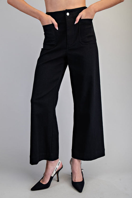 Soft Washed Wide Leg Pants in Black