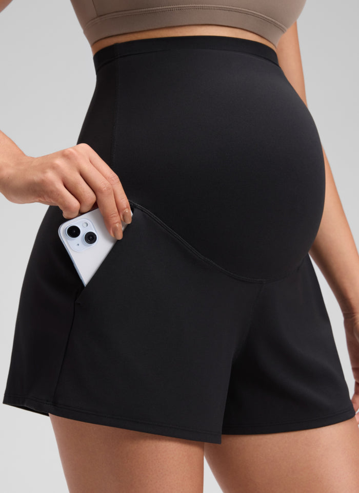 CRZ YOGA Women's Softretch Maternity A-Line Athletic Shorts 3'' Black