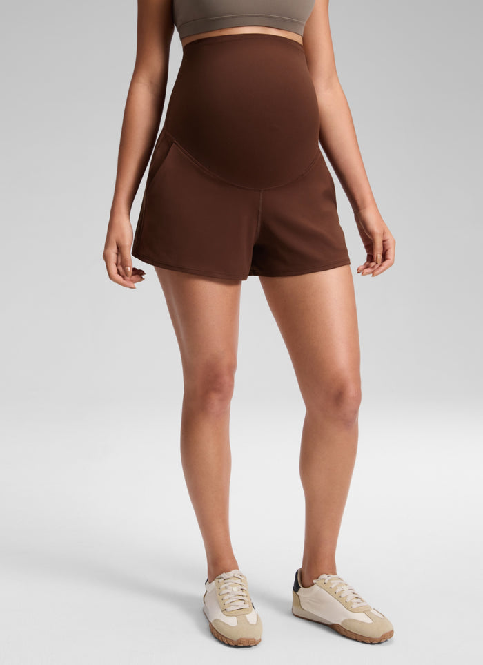 CRZ YOGA Women's Softretch Maternity A-Line Athletic Shorts 3'' Lava Brown