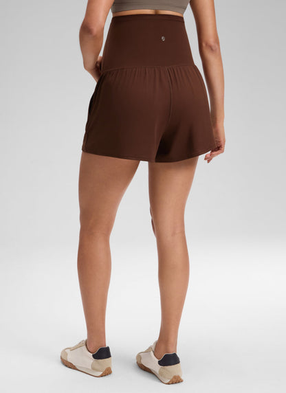 CRZ YOGA Women's Softretch Maternity A-Line Athletic Shorts 3'' Lava Brown