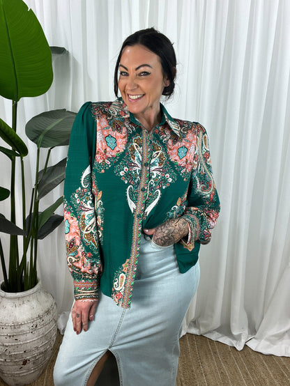 Solana Blouse- Bottle Green