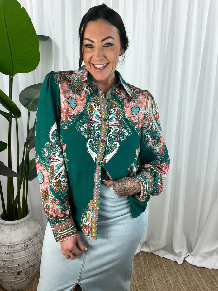 Solana Blouse- Bottle Green