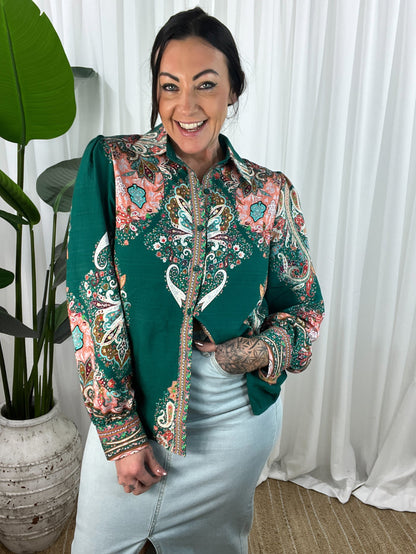 Solana Blouse- Bottle Green