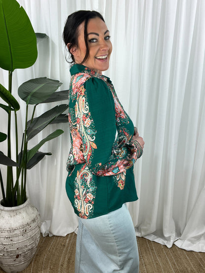Solana Blouse- Bottle Green