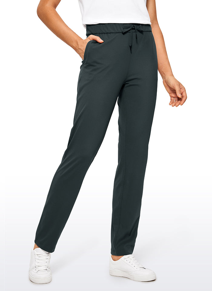 CRZ YOGA Women's Travel Slim Fit Stretch Drawstring Long Pants 31'' Melanite