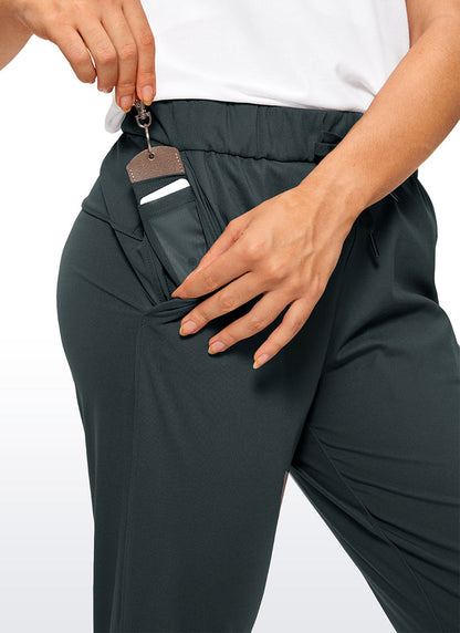 CRZ YOGA Women's Travel Slim Fit Stretch Drawstring Long Pants 31'' Melanite