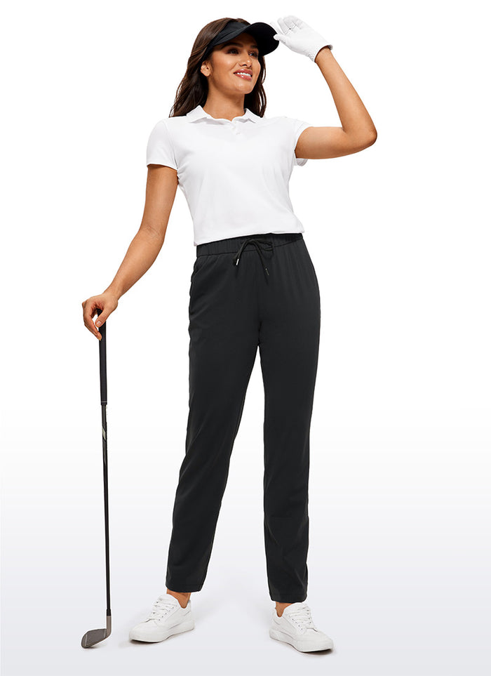 CRZ YOGA Women's Travel Slim Fit Stretch Drawstring Long Pants 31'' Black