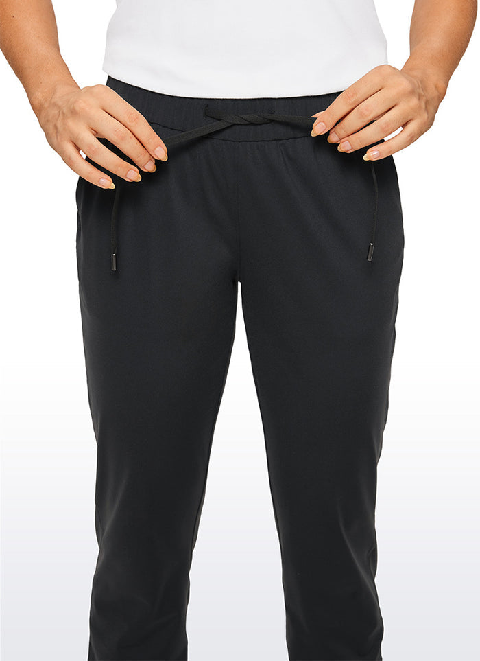 CRZ YOGA Women's Travel Slim Fit Stretch Drawstring Long Pants 31'' Black