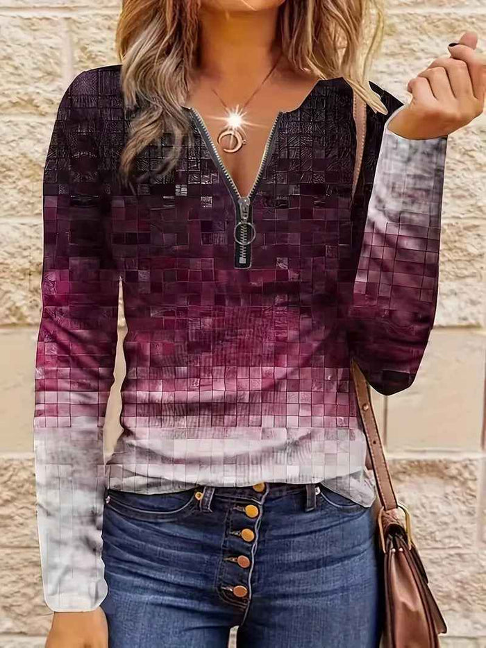 Striped Half Zipper Top for Women  Casual Loose Pullover