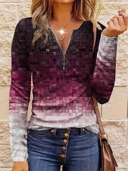 Striped Half Zipper Top for Women  Casual Loose Pullover