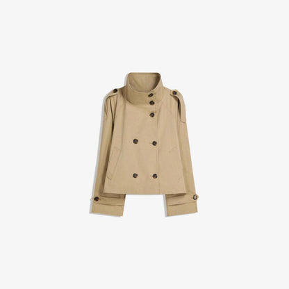 Waist-Controlled Grace: Lace-Up Women's Short Trench Coat in Loose Spandex Fit