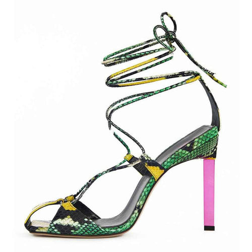Summer Color-Blocking High-Heeled Strappy Sandals Square Toe