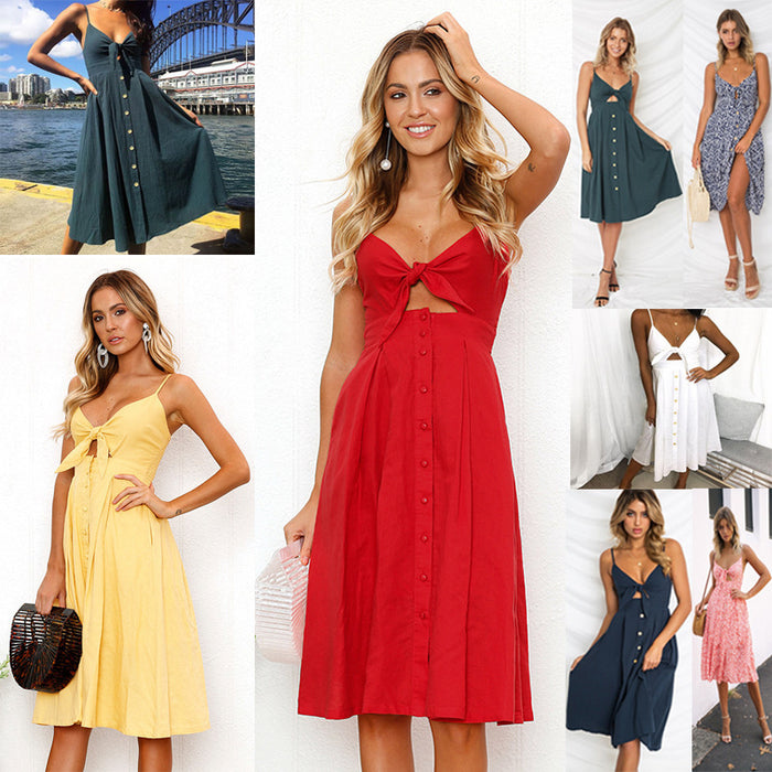 Women’s summer dress – strappy open back, short A-line skirt
