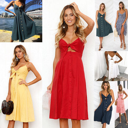 Women’s summer dress – strappy open back, short A-line skirt