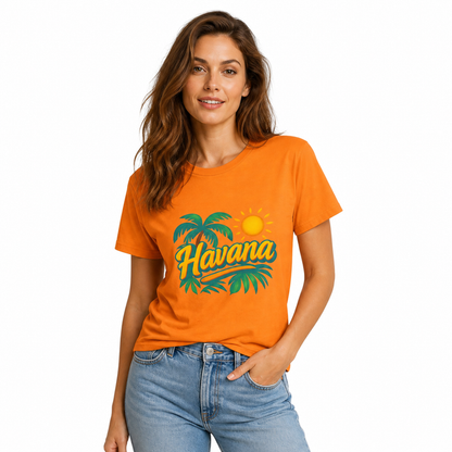 Havana t shirt styled with cargo shorts for a casual travel outfit