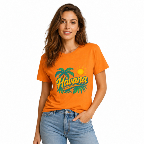 Havana t shirt styled with cargo shorts for a casual travel outfit