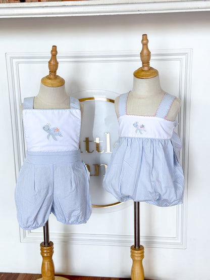 Sweet Turtle Seersucker Sunsuit