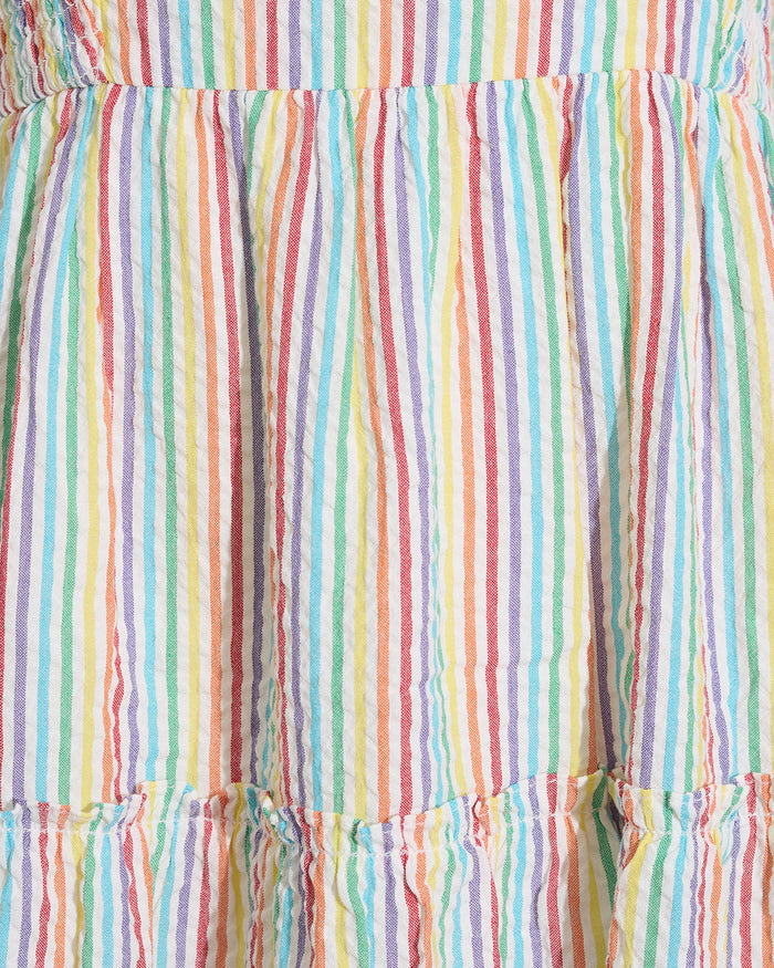 Taylor Tiered Midi Dress in Rainbow Stripes