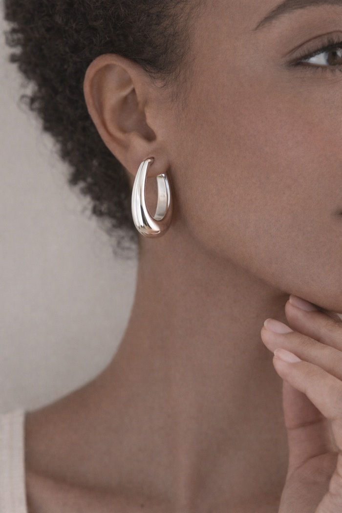 Teardrop Chunky Hoop - Silver