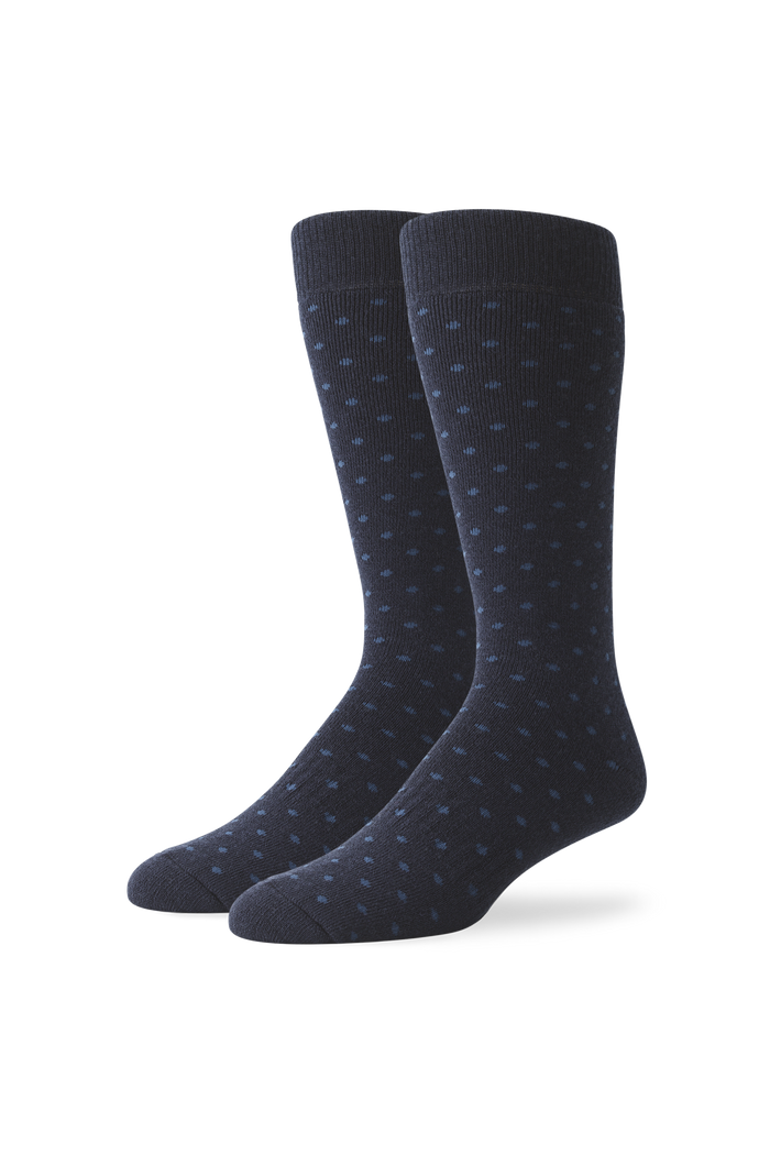 True Navy Dot - Front image of Tech Merino Extended Crew Sock in True Navy Dot