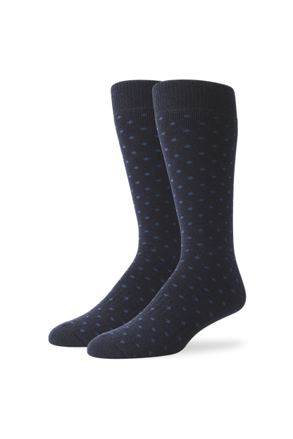 True Navy Dot - Front image of Tech Merino Extended Crew Sock in True Navy Dot