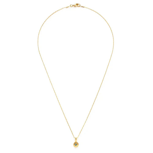 Gold necklace with a small pendant on a white background