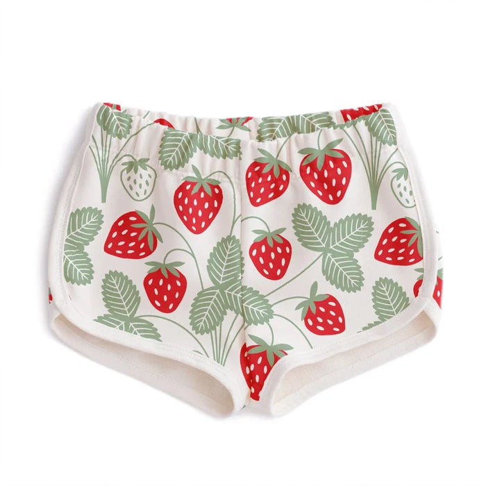 Shorts with strawberry pattern on a white background