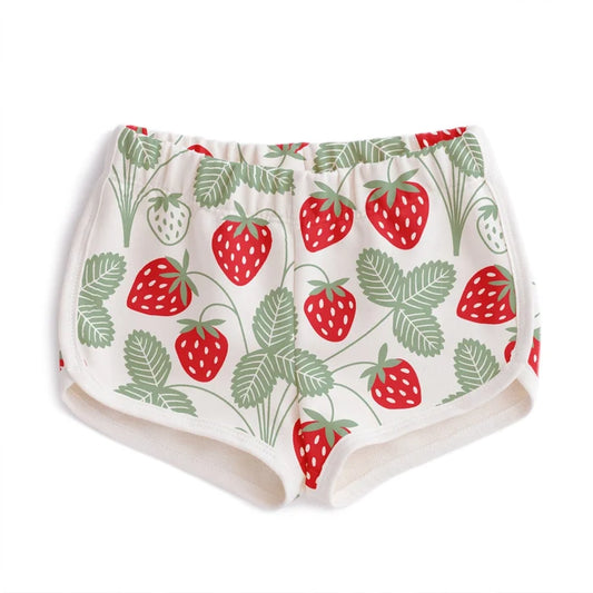 Shorts with strawberry pattern on a white background