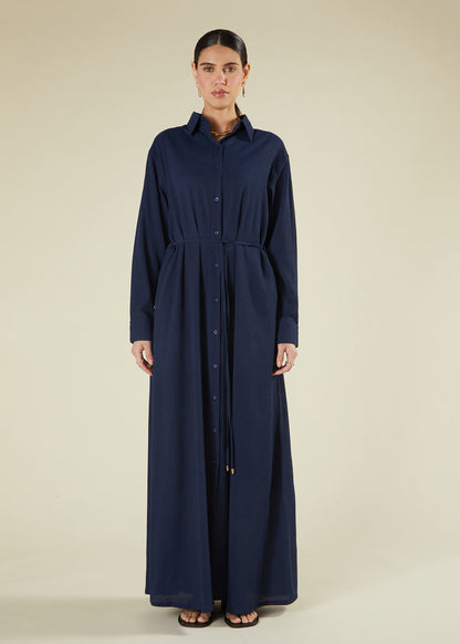 Textured Navy Maxi Shirt