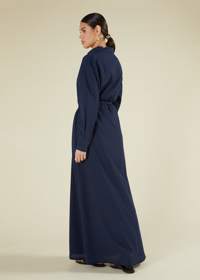 Textured Navy Maxi Shirt