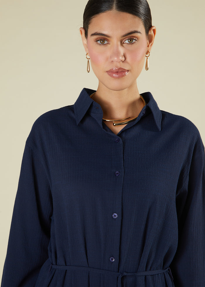 Textured Navy Maxi Shirt