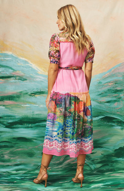 The Alamy Button Front Midi Dress (Pink)