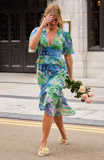 The Cornflower Peplum Midi Tea Dress (Blue)