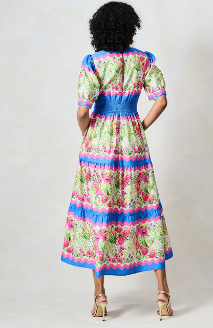 The Jo Midi Dress (Blue/Pink Multi)