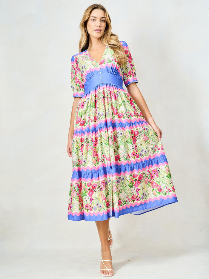 The Jo Midi Dress (Blue/Pink Multi)