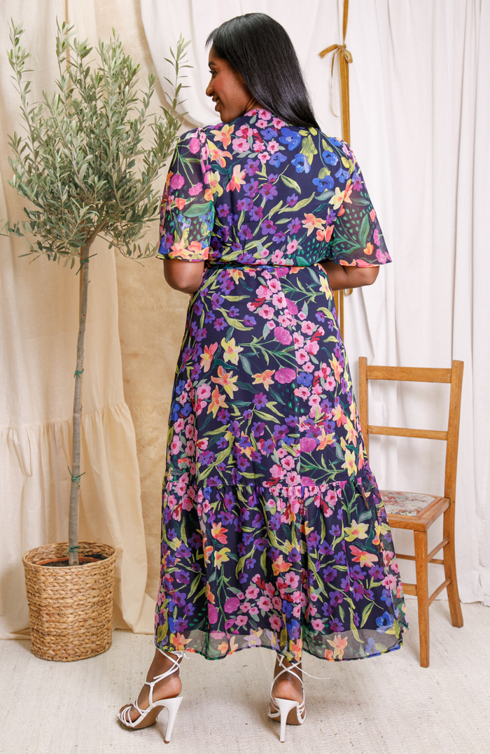 The Nesta Maxi Wrap Dress (Navy)
