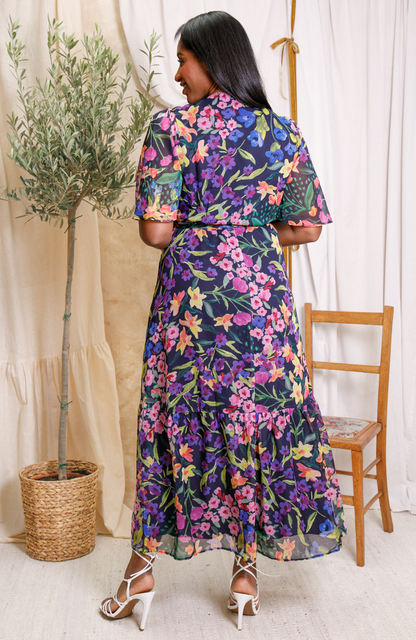 The Nesta Maxi Wrap Dress (Navy)