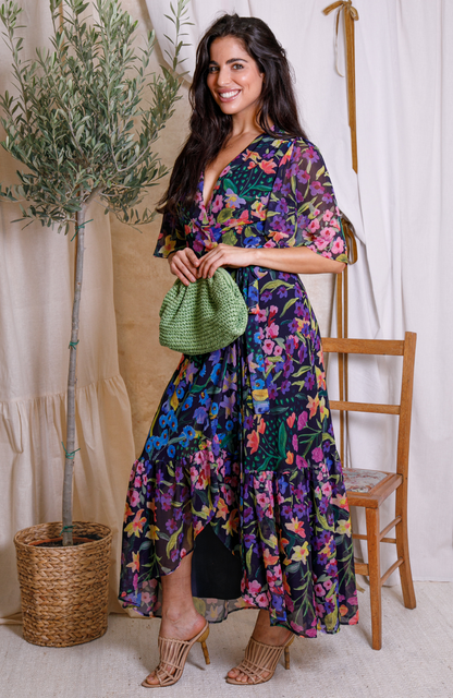 The Nesta Maxi Wrap Dress (Navy)