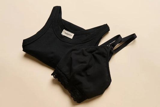 The Ultimate Nursing Combo - Black/Grey (Ribbed Nursing Tank and Cross - back Bra) - Ilouity